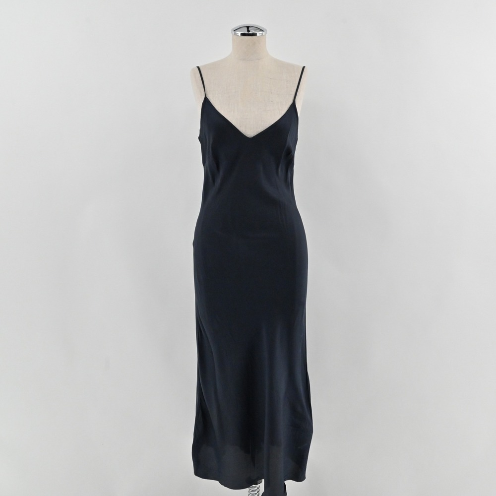 Organic John Patrick Slip Midi Dress Womens Size S Navy Blue Cupro Minimalist